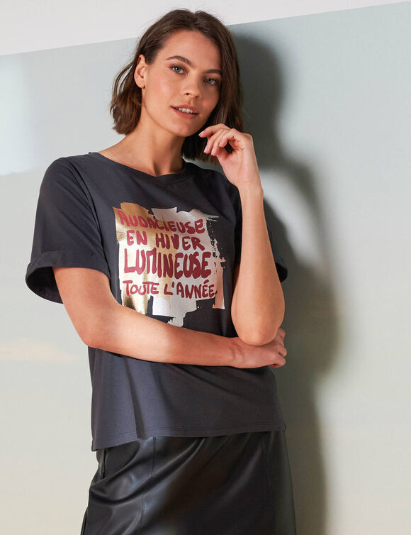 T-shirt loose imprimé à message (anthracite) T-shirt loose imprimé à message (anthracite)